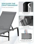 Grey Foldable Aluminum Chaise Lounge with Adjustable Backrest