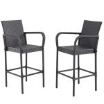 Set of 2 Dark Grey Rattan Bar Stools