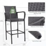 Set of 2 Dark Grey Rattan Bar Stools