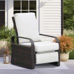 Adjustable Outdoor Wicker Recliner Chair with Cushion