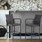 Set of 2 Dark Grey Rattan Bar Stools
