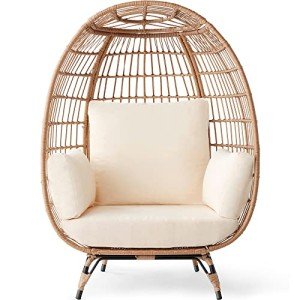 Oversized Wicker Egg Chair with Cushions - Ivory