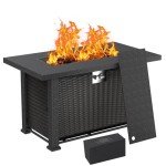 44" Propane Fire Pit Table with Lid & Cover