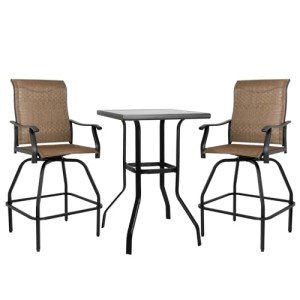 Dark Brown 3-Piece Patio Bar Set with Swivel Stools