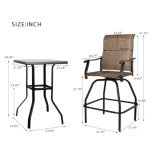 Dark Brown 3-Piece Patio Bar Set with Swivel Stools