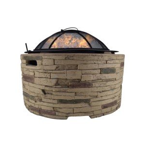 28" Round Steel Fire Pit with Cast Stone Base