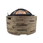 28" Round Steel Fire Pit with Cast Stone Base