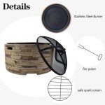 28" Round Steel Fire Pit with Cast Stone Base