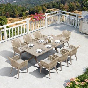 Purple Leaf 9-Piece Outdoor Dining Set - Rattan