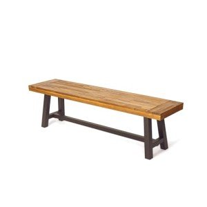 Acacia Wood and Metal Outdoor Bench