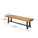 Acacia Wood and Metal Outdoor Bench