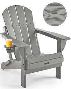 Folding Adirondack Chair with Cup Holder - Grey