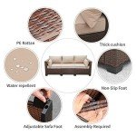3-Seat Outdoor Rattan Sofa with Beige Cushions