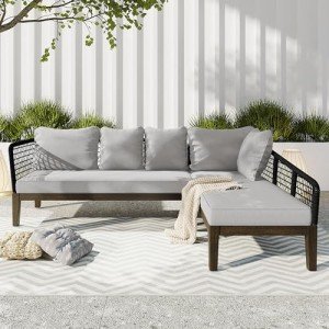 L-Shaped Patio Sofa with Removable Cushions, Grey