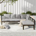 L-Shaped Patio Sofa with Removable Cushions, Grey