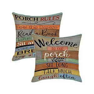 Porch Rules Decorative Outdoor Pillow Covers - 18x18 Inch