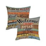 Porch Rules Decorative Outdoor Pillow Covers - 18x18 Inch