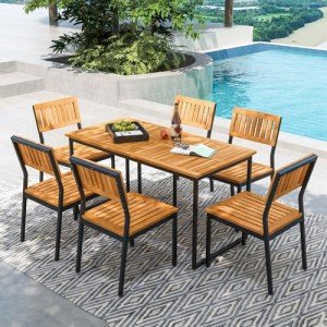 Tangkula 7-Piece Outdoor Dining Set with Umbrella Hole