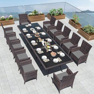 15-Piece Wicker Outdoor Dining Set with Umbrella Hole