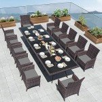 15-Piece Wicker Outdoor Dining Set with Umbrella Hole