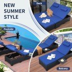 Set of 2 Adjustable Rattan Lounge Chairs with Cushions