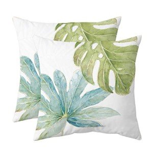 Green Tropical Leaves Pillow Covers - Set of 2
