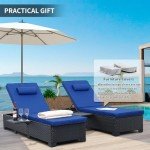 Set of 2 Adjustable Rattan Lounge Chairs with Cushions
