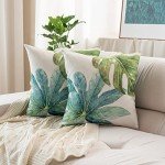 Green Tropical Leaves Pillow Covers - Set of 2