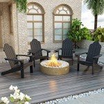 Set of 4 Black Adirondack Chairs with Cup Holders