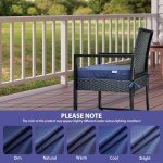 Navy Blue Waterproof Cushion Set for Patio Chairs