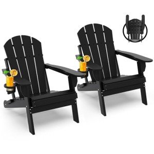 Black Folding Adirondack Chairs - Set of 2