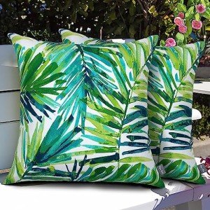 Set of 2 Green Palm Outdoor Throw Pillows