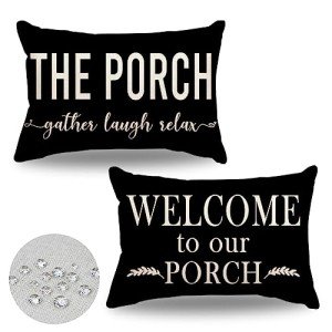 Black Farmhouse Outdoor Lumbar Pillow Covers - Set of 2