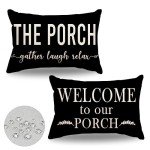 Black Farmhouse Outdoor Lumbar Pillow Covers - Set of 2
