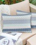 Blue Boho Stripe Outdoor Pillow Covers - Set of 2