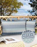 Blue Boho Stripe Outdoor Pillow Covers - Set of 2