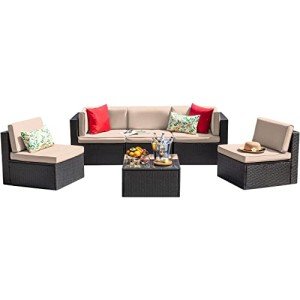 6-Piece Outdoor Rattan Sectional Sofa Set
