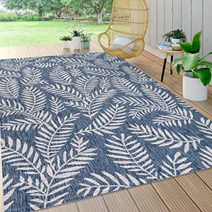 Coastal Palm Frond Area Rug, 8x10 Navy/Ivory