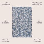 Coastal Palm Frond Area Rug, 8x10 Navy/Ivory