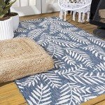 Coastal Palm Frond Area Rug, 8x10 Navy/Ivory
