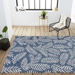 Coastal Palm Frond Area Rug, 8x10 Navy/Ivory