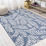 Coastal Palm Frond Area Rug, 8x10 Navy/Ivory