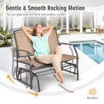 Tangkula 2-Person Outdoor Rocker Bench - Brown