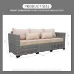 Grey Wicker 3-Seat Outdoor Sofa with Cushions