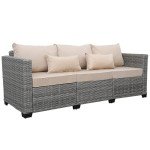 Grey Wicker 3-Seat Outdoor Sofa with Cushions