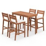 5-Piece Eucalyptus Wood Patio Bar Set