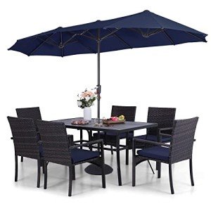 Navy Patio Dining Set with Umbrella for 6