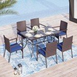 Navy Patio Dining Set with Umbrella for 6