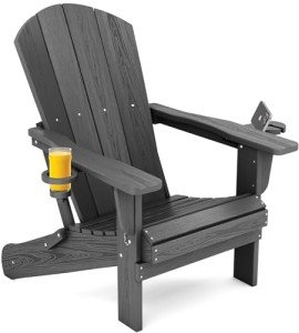 Foldable Gray Wood-Texture Adirondack Chair