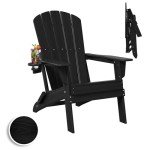 Folding Adirondack Chair with Cup Holder - Black